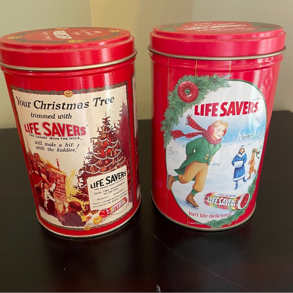 Lot of 2 Vtg 1988 & 1991 Life Savers Ltd Edition Christmas Holiday Keepsake Tins
